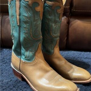 Tan and Teal Western Cowboy Boots/Lucchese